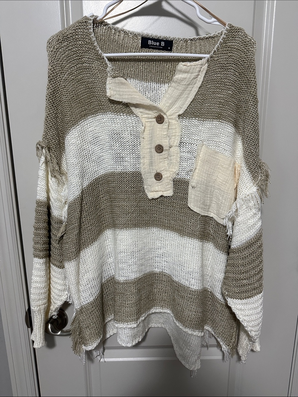Striped Cream and Tan Lightweight Knit Sweater